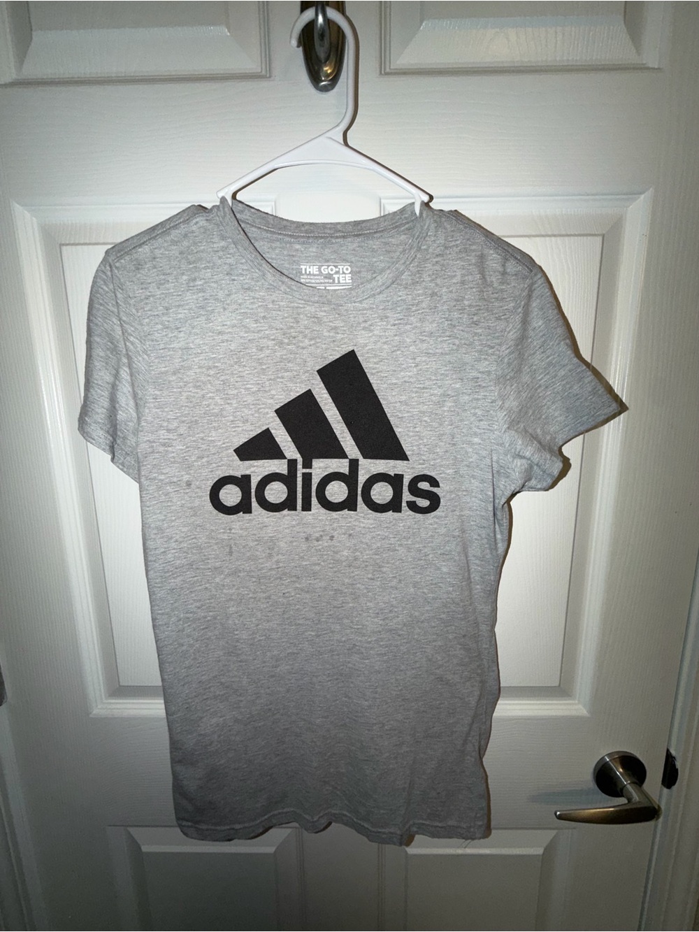 Adidas Womens Medium Gray Black Logo Short Sleeve T-Shirt